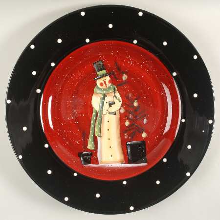 Folk Snowman 16" Chop Plate (Round Platter)