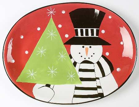 Holiday Snowman 16" Oval Serving Platter