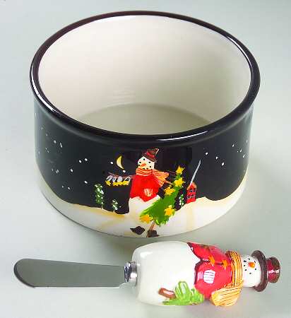 Midnight Snowman Dip Bowl & Spreader Set