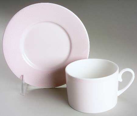Pink Stencil Flat Cup & Saucer Set
