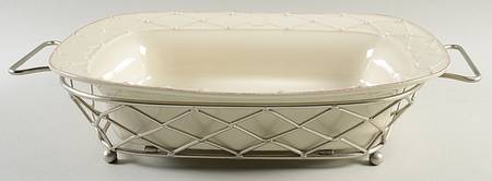 Meridian Cream 14" Rectangular Baker W/Metal Stand