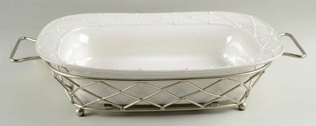 Meridian White 14" Rectangular Baker W/Metal Stand