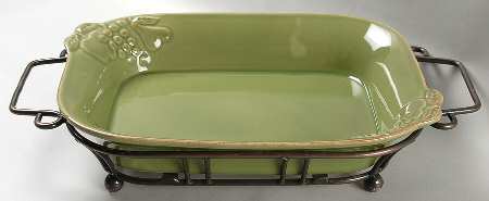 Madeira Harvest (Moss Green) 11" Rectangular Baker & Metal Stand