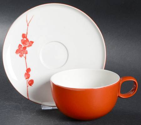 Cinnabar Floral Flat Cup & Saucer Set