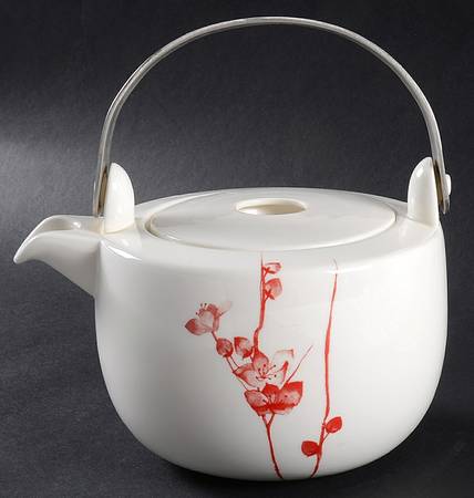 Cinnabar Floral Teapot & Lid with Removable Top Handle
