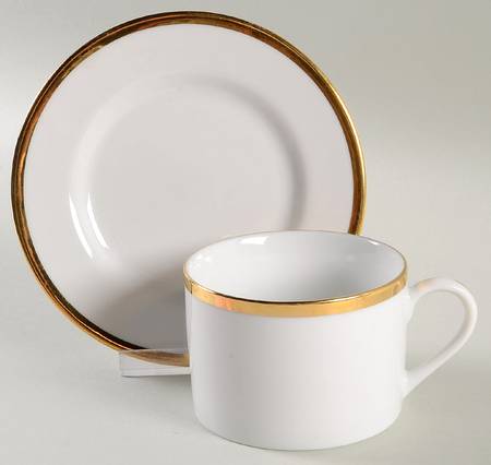 Gold&White Flat Cup & Saucer Set