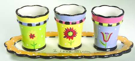Mothers Day Herb Pots W/Tray (3 Motif Herb Pots & 1 Tray)