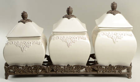 Renaissance Ivory (3 Piece) Canister Set with Metal Stand