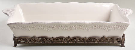 Renaissance Ivory 19" Rectangular Baker w/Metal Stand