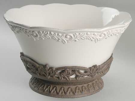 Renaissance Ivory 12" Salad Serving Bowl & Metal Stand