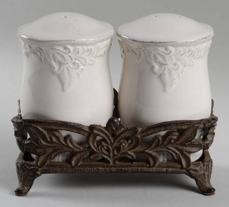 Renaissance Ivory Salt & Pepper w/Metal Stand