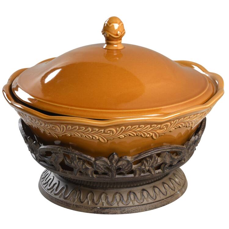 Renaissance Gold 2.75 Qt Round Covered Casserole w/Metal Stand