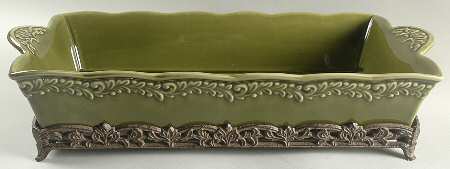 Renaissance Green 19" Rectangular Baker w/Metal Stand