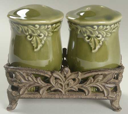 Renaissance Green Salt & Pepper w/Metal Stand