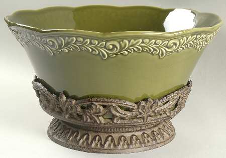 Renaissance Green 12" Salad Serving Bowl & Metal Stand