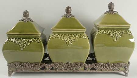 Renaissance Green (3 Piece) Canister Set with Metal Stand