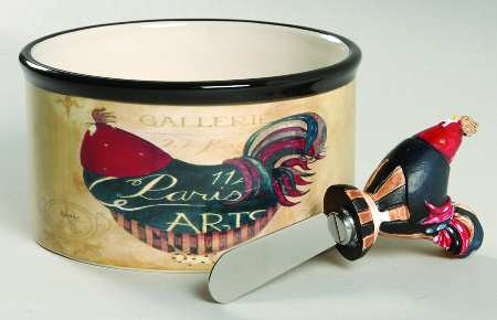 Paris Rooster Dip Bowl & Spreader Set