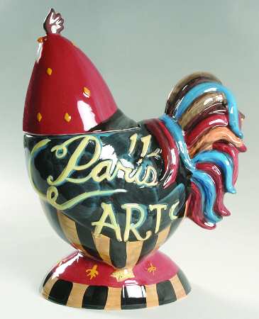 Paris Rooster Figural Cookie Jar & Lid