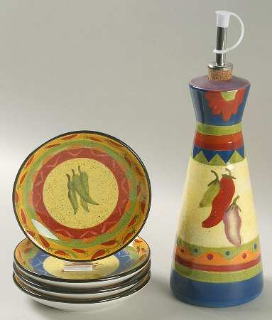 Texmex Oil Jar Drizzler with 4 Motif Dipping Dish
