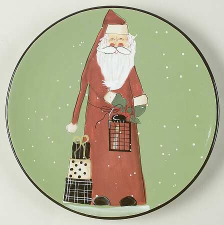Folk Santa (Sage Background) Salad/Dessert Plate