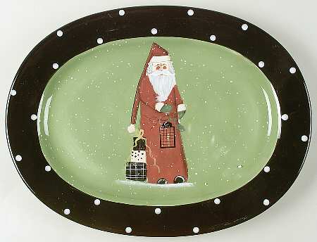Folk Santa (Sage Background) 16" Oval Serving Platter