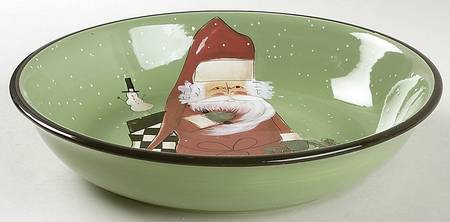 Folk Santa (Sage Background) 9" Individual Pasta Bowl