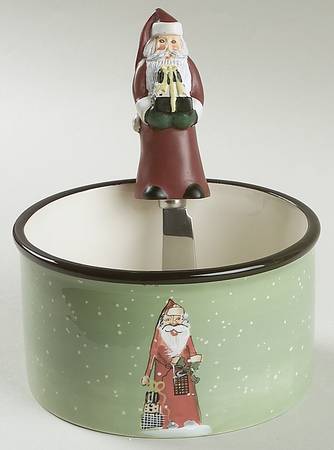 Folk Santa (Sage Background) Dip Bowl & Spreader Set