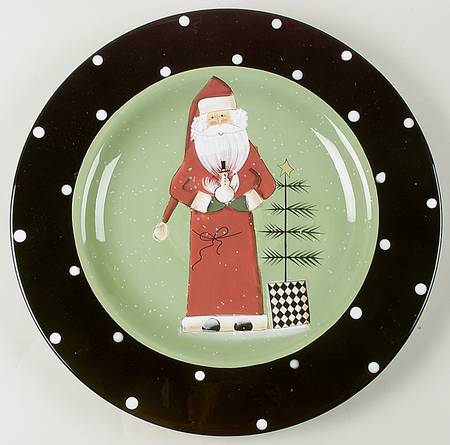 Folk Santa (Sage Background) 16" Chop Plate (Round Platter)