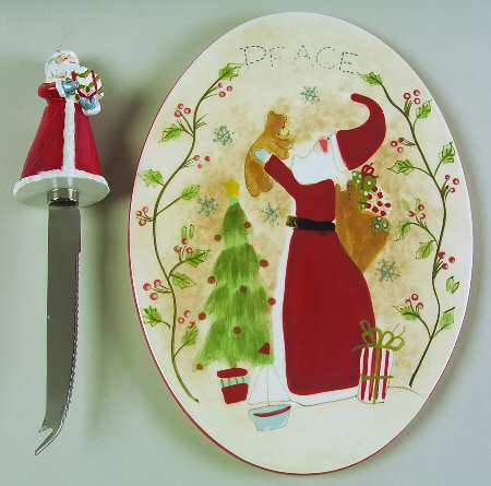 Santa Wishes 2 Piece Cheese Dish and Knife Set