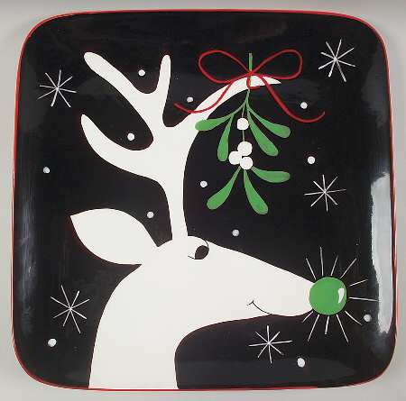 Silly Reindeer (Black Body) 16" Square Serving Platter