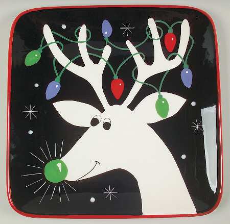 Silly Reindeer (Black Body) 13" Square Serving Platter