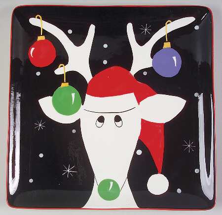 Silly Reindeer (Black Body) Dinner Plate
