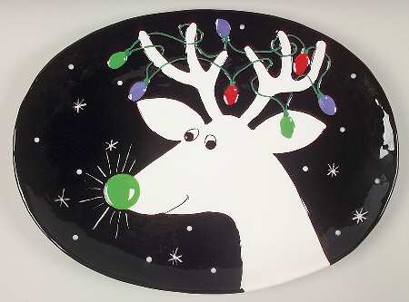 Silly Reindeer (Black Body) 18" Oval Serving Platter
