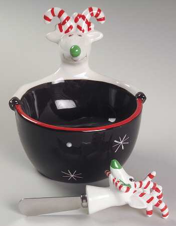 Silly Reindeer (Black Body) Dip Bowl & Spreader Set