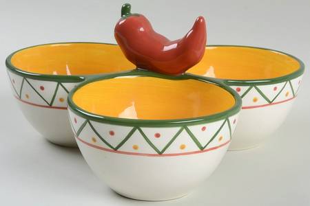 Chili Peppers 3 Part Condiment Server W/Center Handle
