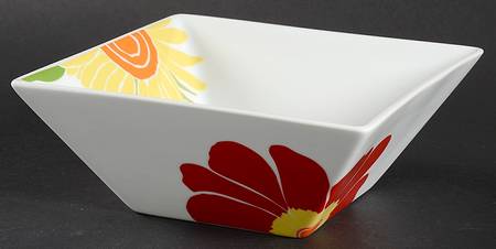 Whiteware Floral Square Soup/Cereal Bowl