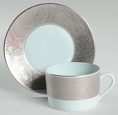 Hibiya Gray and Celadon Flat Cup & Saucer Set