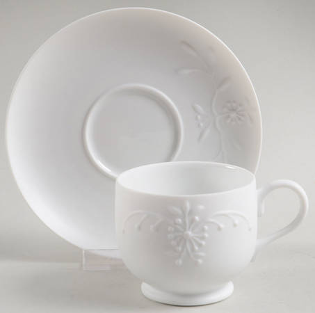 Manosque Satin (White) Footed Demitasse Cup & Saucer Set