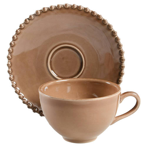 Pearl Cocoa Flat Cup & Saucer Set