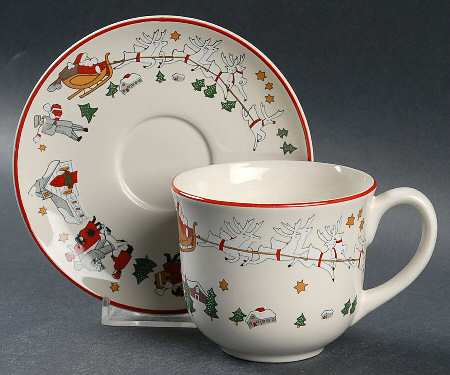 Family Christmas Flat Cup & Saucer Set