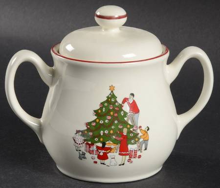 Family Christmas Sugar Bowl & Lid