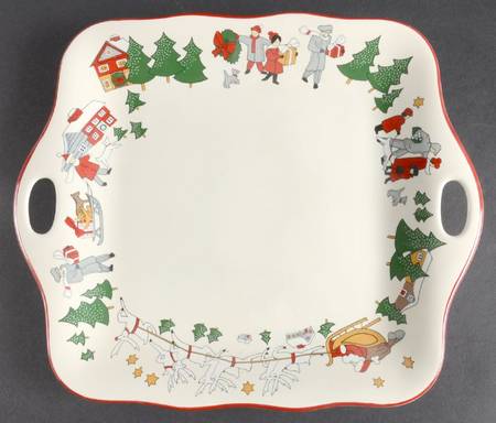 Family Christmas Handled Cake Plate