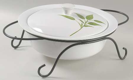 Culinary Herbs 2.25 Qt Round Covered Casserole & Metal Stand