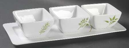 Culinary Herbs Condiment Set - Set of 3 Motif Bowls with Tray