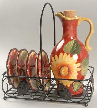 Fiori Oil Set-7pc-Oil W/Cork Lid,4 Dip Plate&Metal Stand