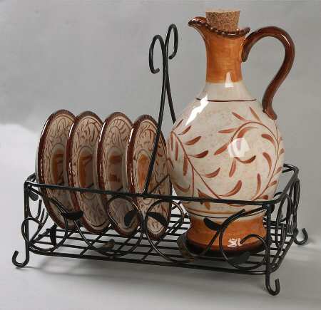 Roman Scrolls Oil Set-7pc-Oil W/Cork Lid,4 Dip Plate&Metal Stand