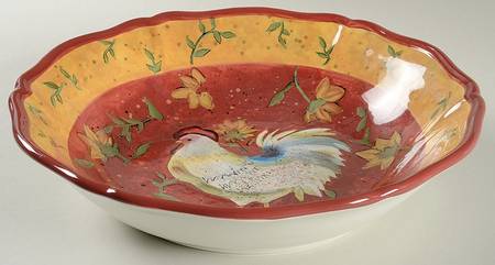Patchwork Rooster 13" Pasta Serving Bowl