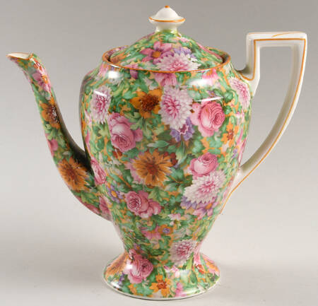 Pink Chintz (Green Trim) Teapot & Lid