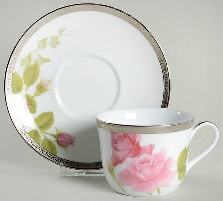Rose Buffet Platinum Flat Cup & Saucer Set