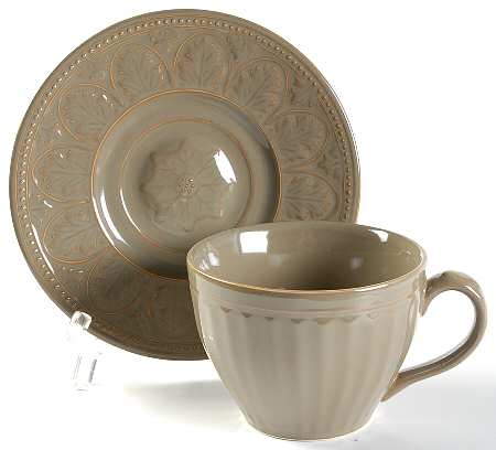 Parthenon Taupe Flat Cup & Saucer Set
